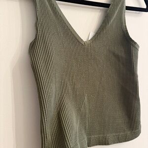 Cropped ribbed v-neck tank - Army green - medium